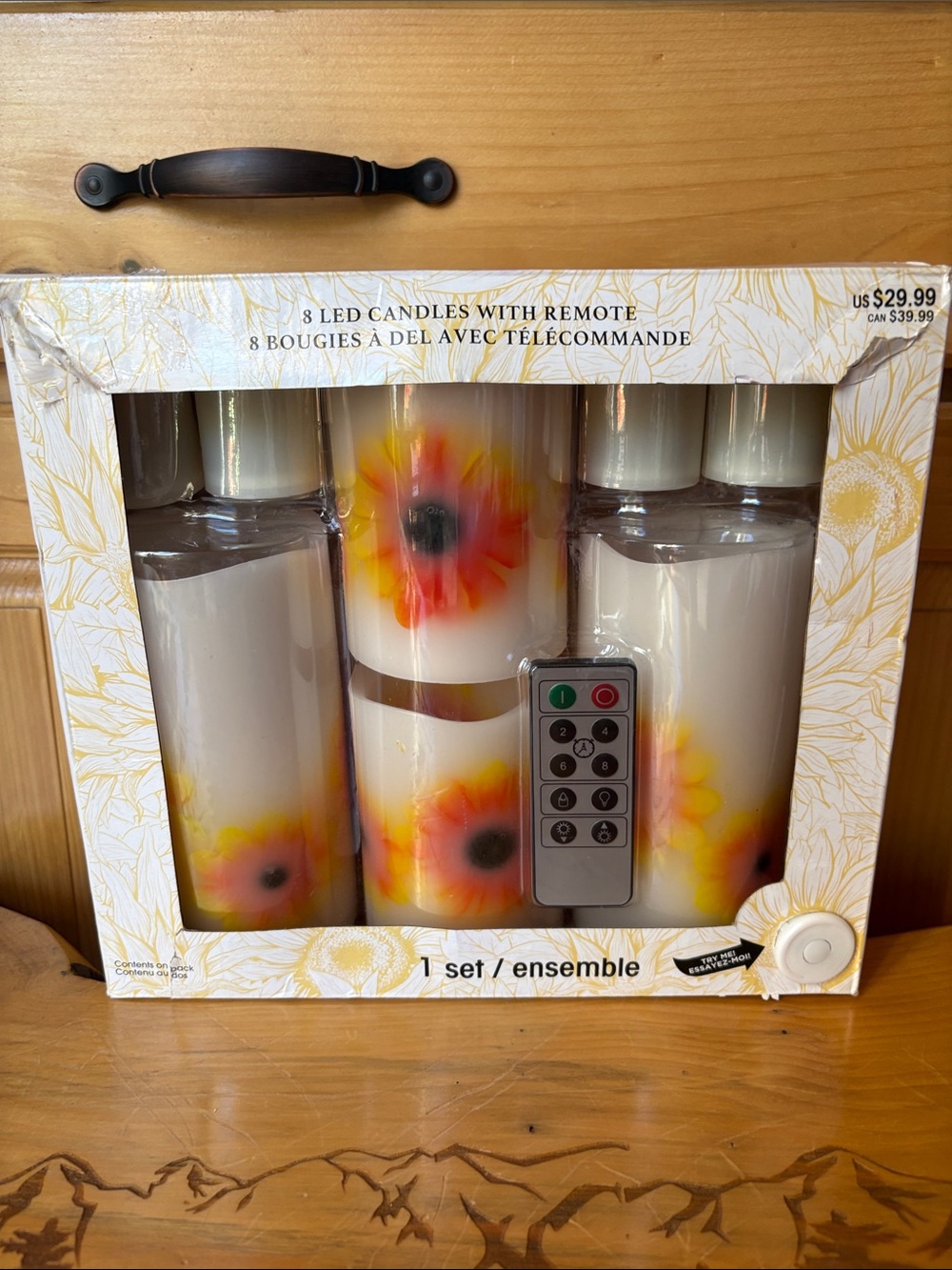 Ashland White LED Pillar Candle Set with Yellow and Orange Floral Design